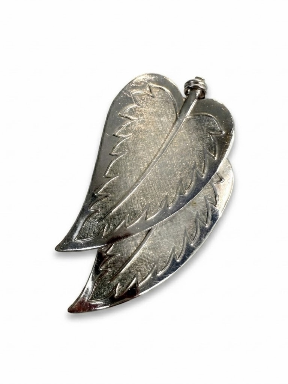 Vintage Coro Pegasus silver tone textured leaves brooch Costume Jewelry 90s